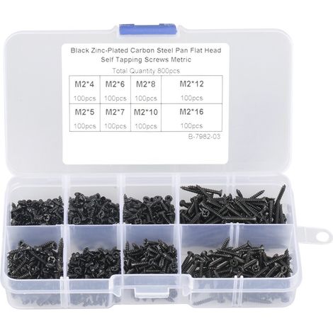 800pcs/set M2 Vis Autotaraudeuses en Acier au Carbone Vis en Tête Plate Fraisées Vis Autotaraudeuses Vs à Bois avec Boîte (1/5)