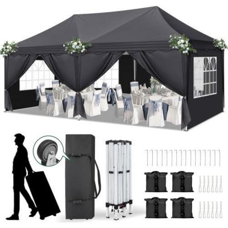 Partyzelt 3x6m, höhenverstellbar, wasserdicht, mit 6 Seitenteilen und Sandsäcken (1/5)