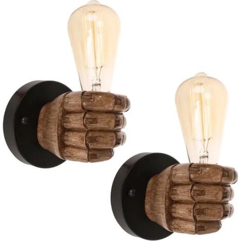 Lot de 2 appliques murales industrielles vintage, embout en bois E27, idéales pour chambre, lavabo, couloir, restaurant - Embout droit - Marron PAGNE (1/5)