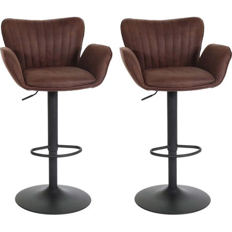 Lot de 2 tabourets de bar HWC-M67, chaise de bar, avec accoudoirs repose-pieds pivotant tissu/textile fer - brun foncé p (1/5)