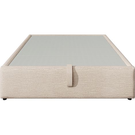 (=AB20843839N)Lit rembourré double 160×200 cm, lit de rangement avec USB-C et sommier à lattes sur toute la surface, sans tête de lit, lin, naturel (1/5)