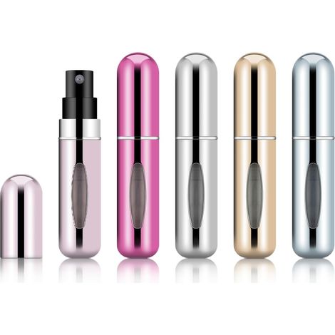 Lot de 5 vaporisateurs de parfum rechargeables, flacons de voyage de 5 ml, petits flacons de recharge pour bagages, sacs à main et pochettes de rangement. (1/5)
