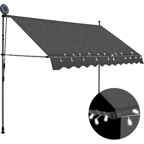 Store banne rétractable, à commande manuelle, avec éclairage LED, 300 cm, anthracite