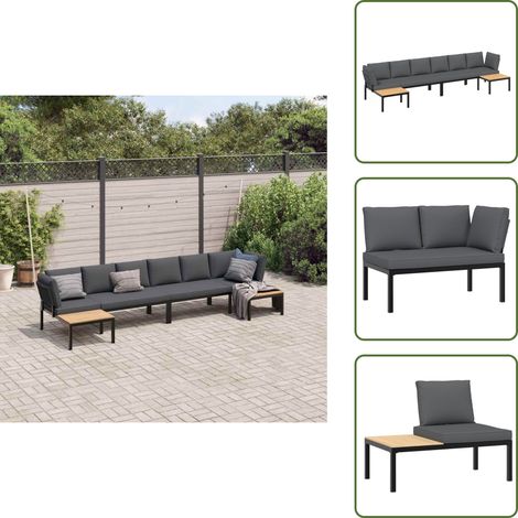 4-tlg. Garten-Sofagarnitur mit Kissen Schwarz Aluminium - Gartensorgaunität - Outdoor Möbel - Gartenbank - Lounge Set - Alu Gartenmöbel