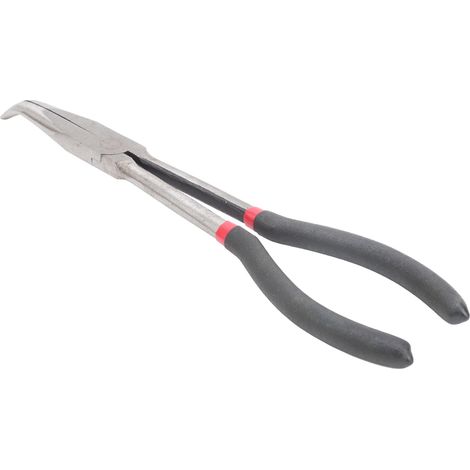 Pinces à bec recourbé 45°, manche long 28 cm, poignée plastique, outil de bricolage en acier