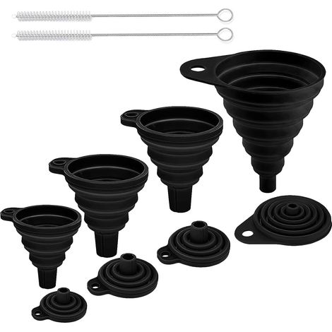 Entonnoir Cuisine, Entonnoir Pliable en Silicone 4 Tailles Avec 2 Ecouvillon Petit Entonnoir pour Transfert Liquides et Poudres de cuisine (S/M/L/XL) (1/5)