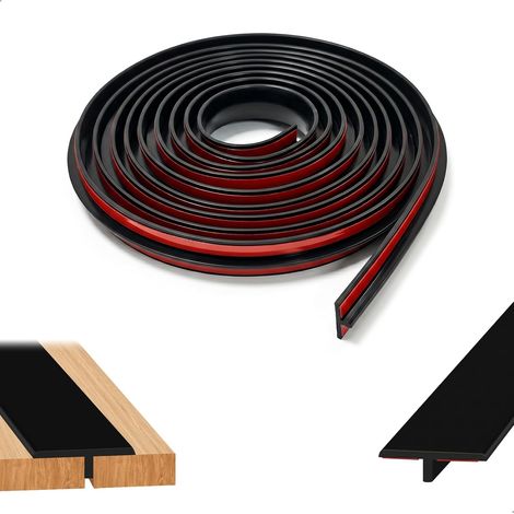 Profilé Transition Autocollant, Profil en T Pvc Souple Flexible Noir 3m pour Couvrir Jointures Barre Seuil Autocollante Résistant Étanche Bande de Transition Sol Cuisine Salle de Bain Salon
