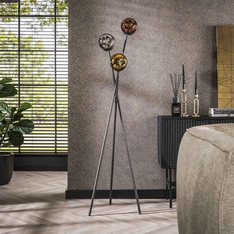 Lampadaire avec 3 lampes en verre doré, cuivré et chromé - TAHOE