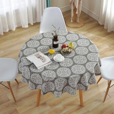 Nappe Ronde Diamètre 120 cm Nappe de Table en Lin & Coton Lavable Anti-Tache, Nappe en Sergé Simple Style Nordique Frais pour Cuisine Jardin Fête Table Salle à Manger (Rond Gris, 120cm) (1/4)