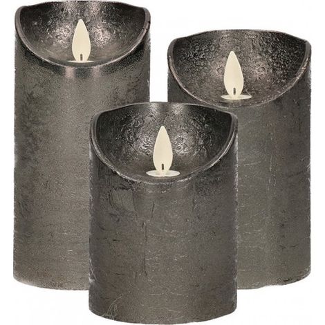 Set mit 3 anthrazitgrauen LED-Kerzen mit beweglicher Flamme – Ambiente-Säulenkerzen für den Innenbereich (1/5)