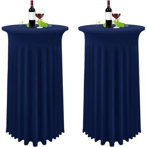 Lot de 2 Bleu Foncé Housse pour Table Haute, Nappe Mange Debout 80 x 110 cm, Bleu Marine Nappe Jupe Plissée (1/4)