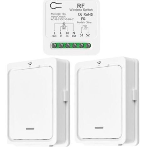 Interruptor de luz inalámbrico/Compatible con interruptores manuales, receptor de relé de 10 A y control remoto, interruptor de encendido/apagado para lámparas de hasta 1500 W.