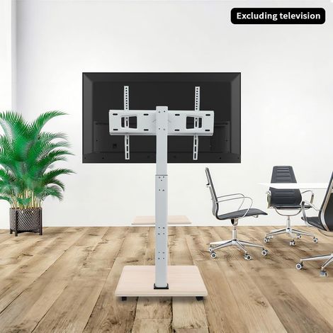 White Universal TV Stand for 32-70 Inch TVs Up to 45kg/99lbs, Height & Width & Angle Adjustable Table Top TV Stands on Wheels, Mobile TV Cabinet with Bracket & Stoage Rack (1/5)