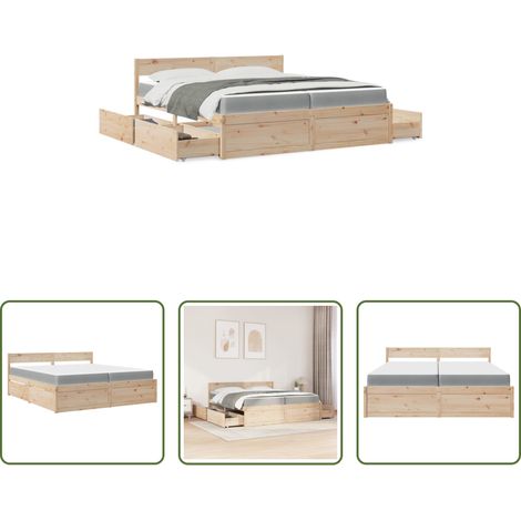 Lits en pin -  Lit avec tiroirs et matelas 200x200 cm bois massif de pin (1/5)