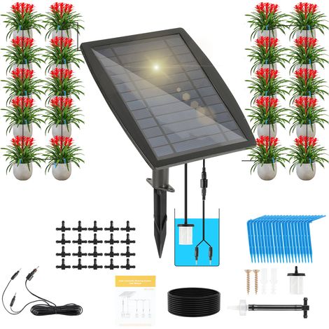 Randaco Sistema de riego solar automático para plantas, kit de riego por goteo sin grifo para hasta 20 plantas (1/5)