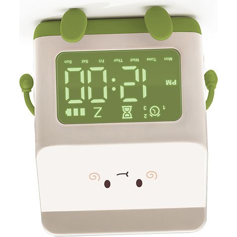Lustiger Milchkarton-Wecker, Countdown-Uhr für Schüler, Cartoon-Wecker, digitaler, niedlicher Wecker für Kinder, grün (1/5)