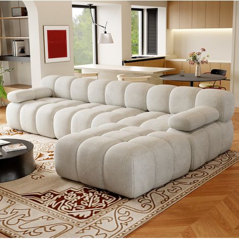 Sofá esquinero 300 cm blanco de tela, forma L sin montaje (1/5)
