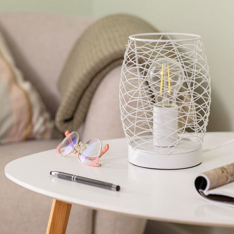 – Lampe à poser métal blanche – Douille E27 – 1 ampoule nécessaire – Finitions élégantes pour salle à manger, bureau, salon (1/5)