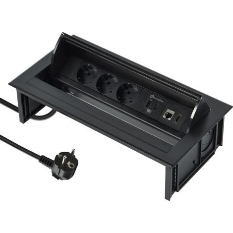 Multipresa a Scomparsa Pop-up per Scrivania, Presa a incasso 3 Prese Schuko +2 USB 3.1A (1 tipo A + 1 tipo C) 15.5W +1 presa HDMI +1 presa RJ45