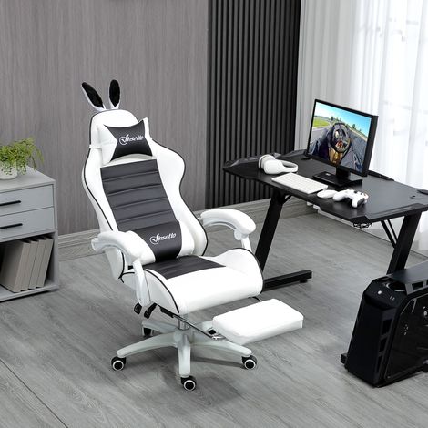 Silla Gaming Profesional de Cuero PU con Altura Ajustable Inclinable 135° Reposacabezas 65x63x136-142 cm Negro y Blanco (1/5)