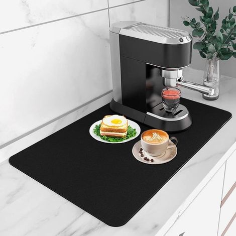 Tappetino scolapiatti per caffè, tappetino da banco per macchine da caffè - 40x50 cm - fondo in gomma impermeabile, per macchine da caffè, espresso, caraffe, scolapiatti - Nero (1/5)