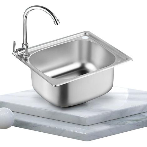 Small Kitchen Sink, Single Bowl Sink Made of Stainless Steel Motorhome for Undermount and Flush Mounting, Reversible Draining Board with Drain Pipe Clips (1/5)