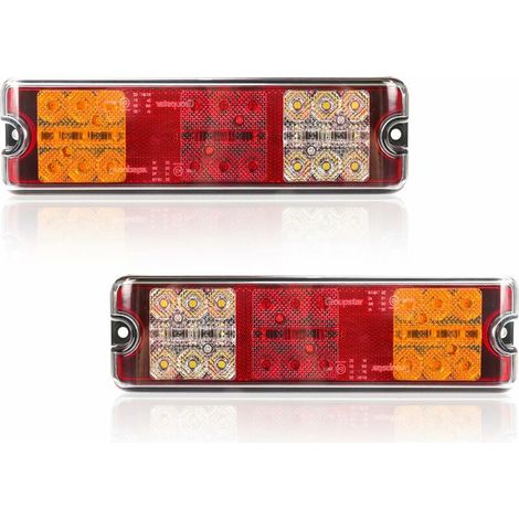 Lot de 2 feux arrière remorque LED 12V étanches – 5 fonctions : feu de freinage, clignotant, feu de recul, feu position, catadioptre (1/5)