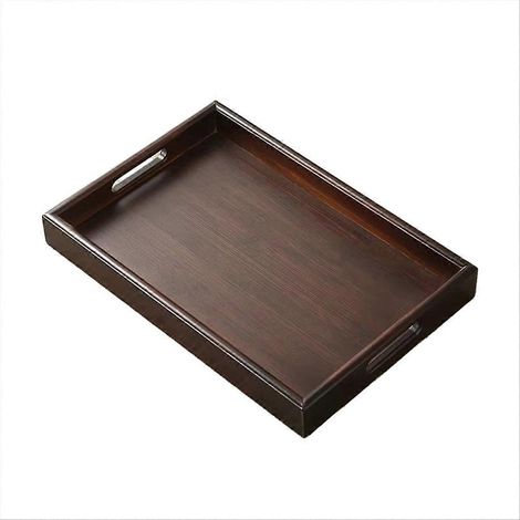 Plateau à thé rectangulaire en bambou massif - Plateau de service pour le dîner, le repas, le thé et le rangement de la vaisselle (1/5)