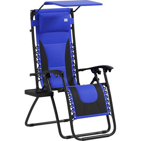 Zero Gravity Lounger Chair, Folding Reclining Patio Chair with Shade Cover, Padded Seat, Cup Holder, Soft Cushion and Headrest for Poolside, Camping, Blue (1/5)