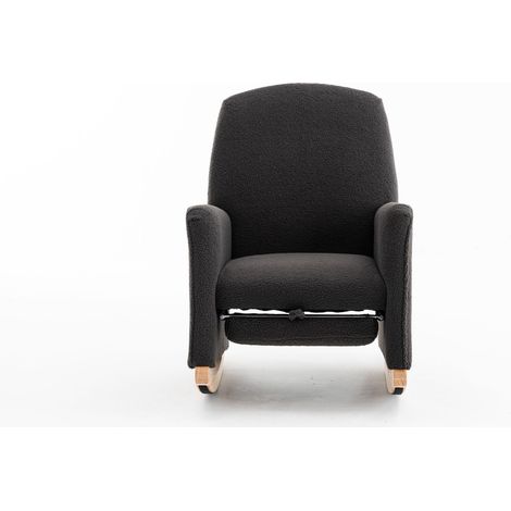 Fauteuil à bascule en fausse fourrure avec tabouret et dossier haut, gris (1/5)