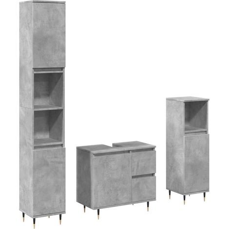 Maison Exclusive - 3-tlg. Badmöbel-Set Betongrau Holzwerkstoff