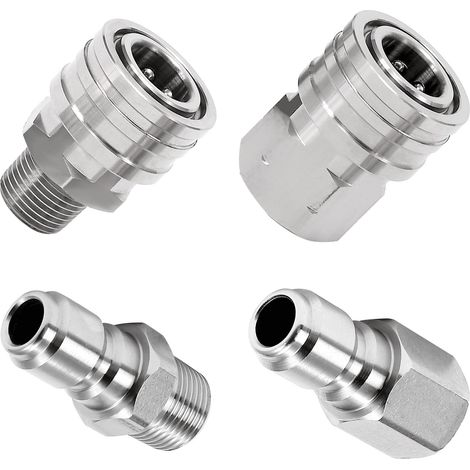 Adaptateur pour nettoyeur haute pression, 2 jeux de raccords à connexion rapide 3/8", raccords pour nettoyeur haute pression en acier inoxydable, kits de déconnexion rapide mâle et femelle (1/5)