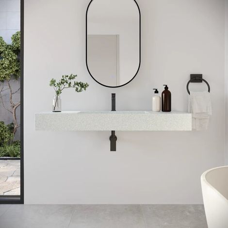 Lavabo suspendu rectangulaire 120x48x13 cm en microciment gris clair Tasman (1/4)