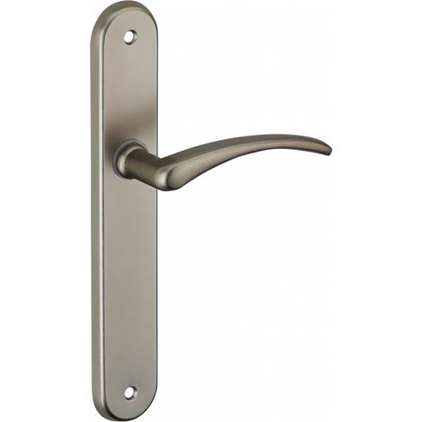 Thirard – Poignée de porte coulissante Selene – Acier embouti nickelé satiné – Entr'axe 195mm – Dimensions carré 7mm – Ressort de rappel intégré