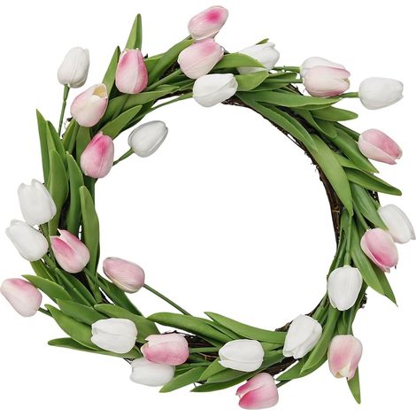 Couronne de Printemps Grande Décoration Murale Fleurs Artificielles  Couronnes estivales pour porte d'entrée Maison Ferme Appartement Restaurant Intérieur Extérieur Pâques Fête (1/5)