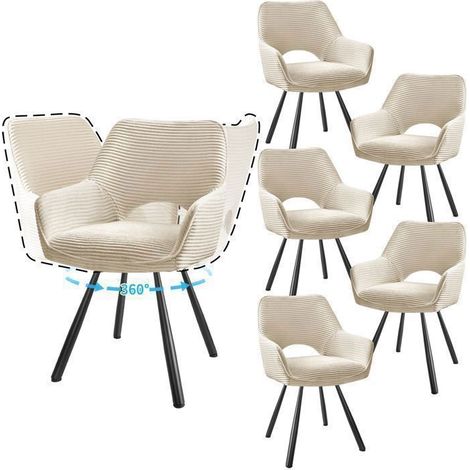 WAFTING Lot de 6 Chaises de Salle à Manger, Fauteuil Pivotantes avec Accoudoirs, Rembourrées avec Dossier en Velours,Beige (1/5)