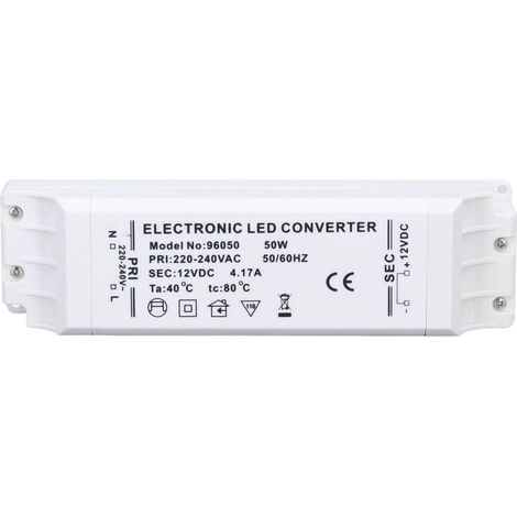 Transformador de potencia para controlador LED de 50 W, 12 V, 4,17 A, fuente de alimentación de corriente constante CA para uso doméstico y comercial. (1/4)