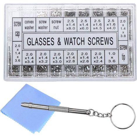 Kit Réparation Lunettes Montres - Tournevis 4 En 1 Vis 1000 Pièces Chiffon Nettoyage - Pour Réparation Précision Équipements Optiques et Horlogers