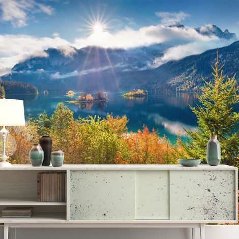 Papier peint panoramique - Lac Montagnes - 130 cm x 77 cm (1/4)