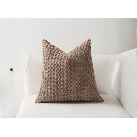 Coussin marron en tissu texturé doux 45x45 cm DUNE (1/4)