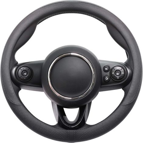 Housse de volant de voiture universelle en cuir antidérapant S 35.5-36cm noir (1/5)