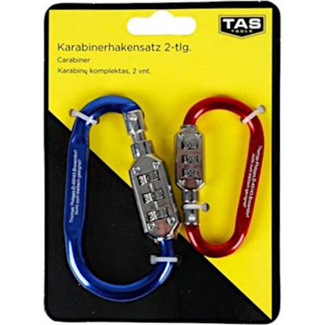 Karabinerhaken-Set 2-teilig mit Zahlenschloss Karabiner Zahlenvorhängeschloss