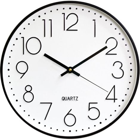 Horloge Murale 30CM Silencieuse à Quartz, Design Minimaliste Moderne Noir et Blanc, Cadran en Verre HD avec Chiffres 3D, pour Salon Cuisine Bureau Chambre (1/4)