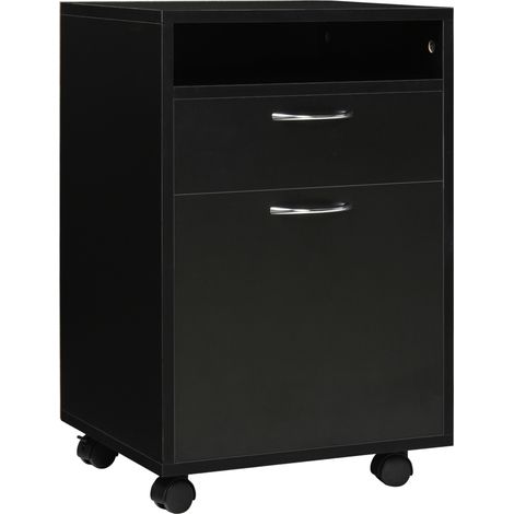 Archivador con ruedas negro 40x35x60 cm con cajón y estante abierto para oficina y home office (1/5)