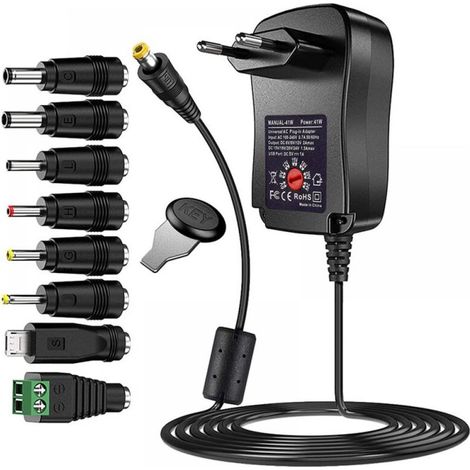 41W Universel AC DC Adaptateur d'alimentation 6V 9V 12V 15V 18V 20V et 24 V avec 8 Connecteurs d'adaptateur Sélectionnables, 123cm Câble de Chargement (1/4)
