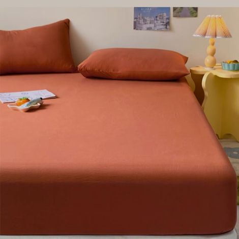 1 Drap Housse, Microfibre, 160x200 cm, Bonnet 30 cm, Terracotta, Matelas Épais