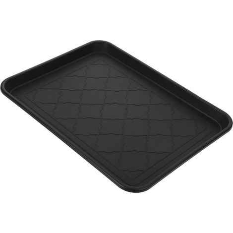 Plateau en plastique noir pour chaussures et animaux de compagnie, robuste et pratique, plateau polyvalent élégant pour l'entrée et le ménage 42 x 32 x 3 cm, de taille moyenne (1/5)