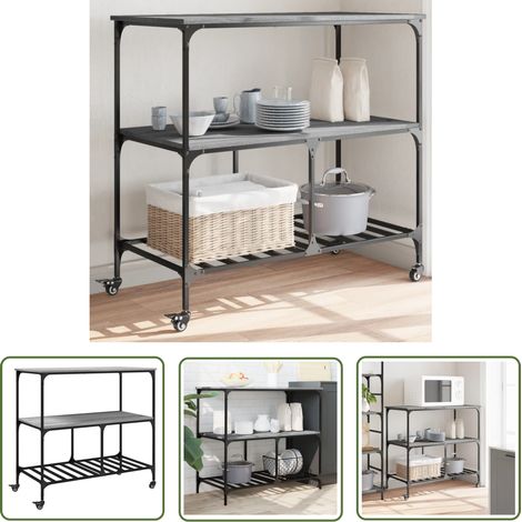 The Living Store Chariot de cuisine sonoma gris 100x50x95 cm bois d'ingénierie - Chariot De Cuisine - Chariot De Rangement - Chariot À Légumes - Meuble De Cuisine - Mobilier De Cuisine (1/5)