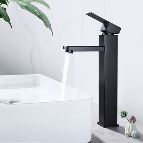 1 Mitigeur Lavabo,Acier Inox 304,Noir Mat,Poignée Carrée,Vasque Salle de Bain