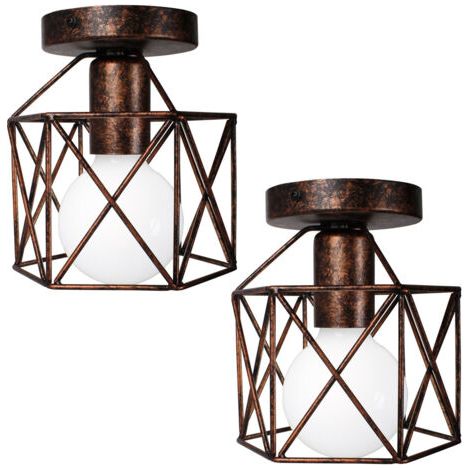 royaluxe- 2X Plafonnier Vintage Lustre Rétro Abat-Jour En Métal Lampe De Plafond Industrielle Pour Café, Couloir, Chambre À Coucher, Cuisine, Salon, Rouiller (1/5)